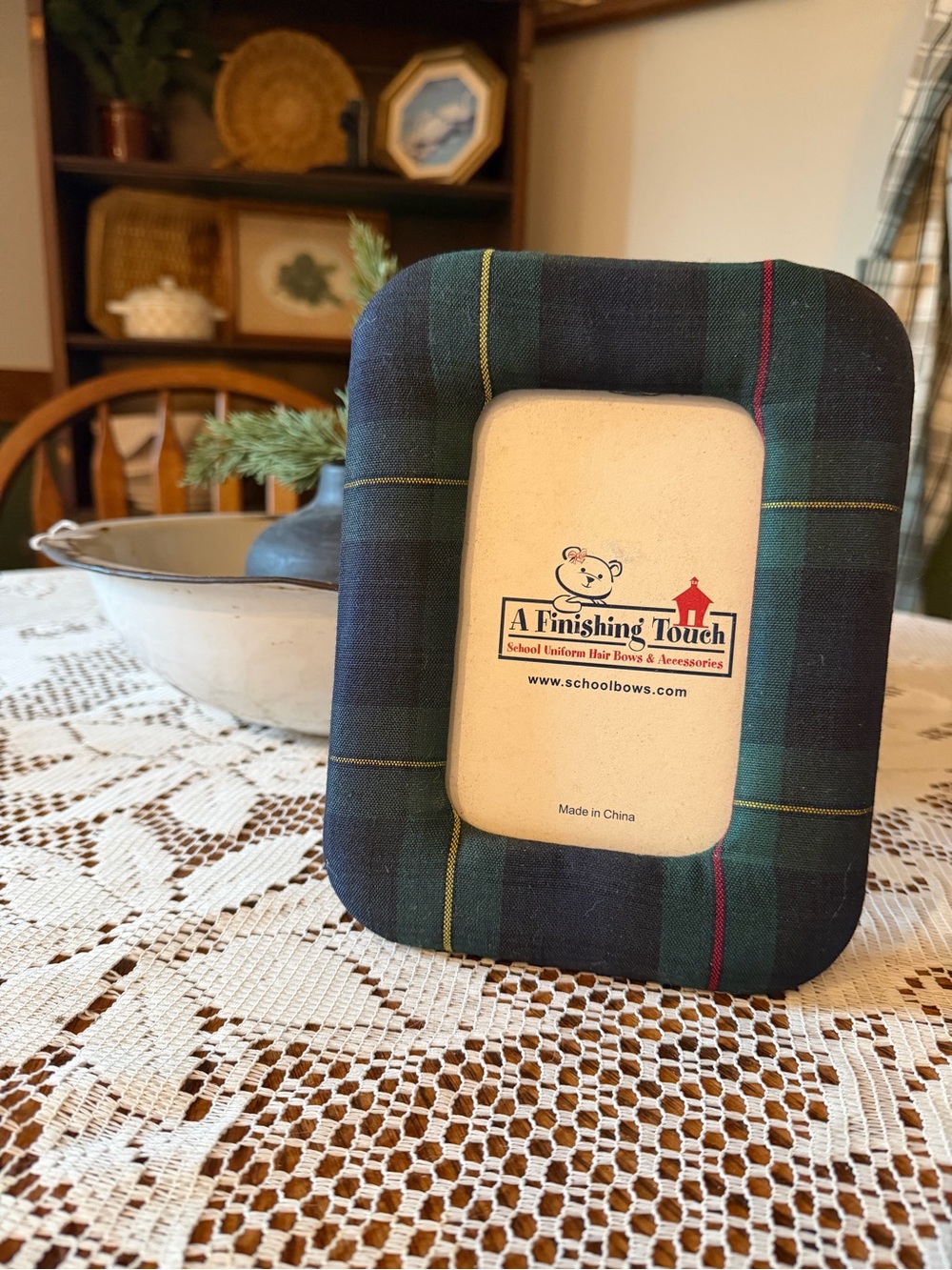 Plaid Fabric Photo Frame in Dark Green